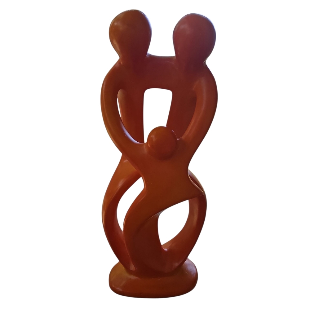 Handmade Soapstone Family Sculpture in Vibrant Orange